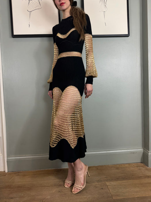 Alexander McQueen, knit and gold crochet dress