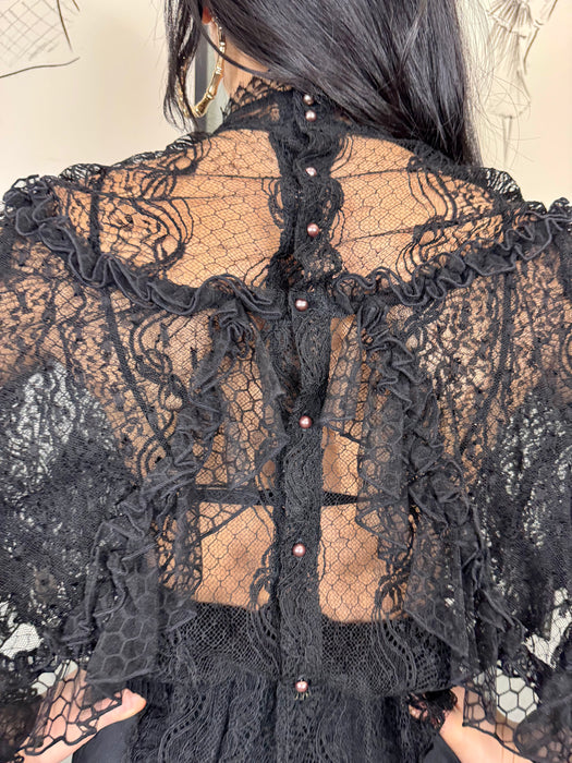 Rodarte, vintage black lace angel sleeve blouse