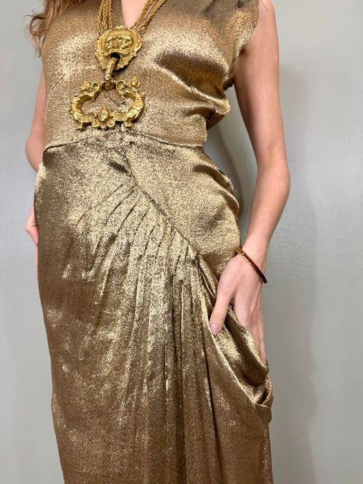 Follie, 20s gold liquid draped dress