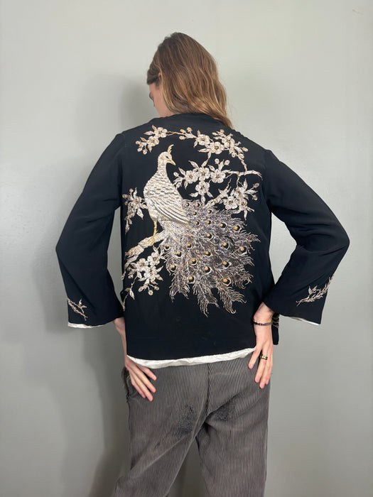 Astor, silk peacock embroidered jacket