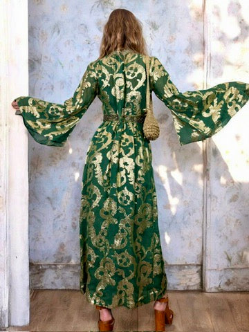 Bodil, 70s silk beaded lamé angel sleeve dress