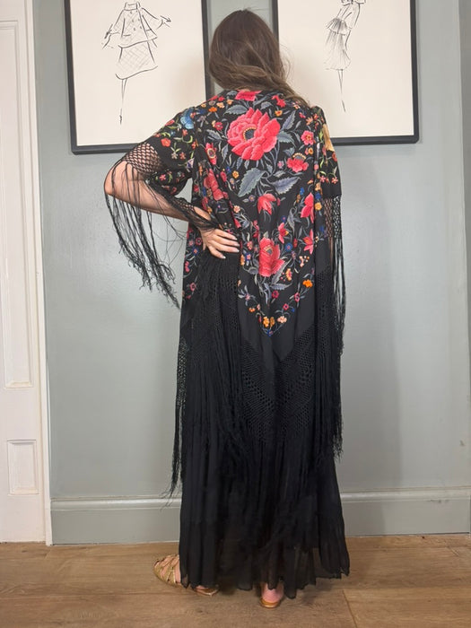 Cyril, reworked fringed floral embroidered piano shawl jacket