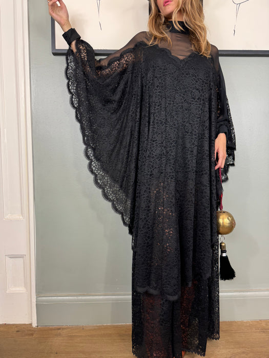 Fox, 70s black lace and chiffon dress