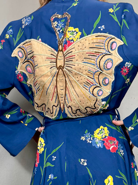 Charlie, 40s floral robe with butterfly embroidery