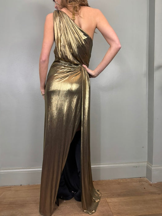 Davika, liquid gold Goddess gown