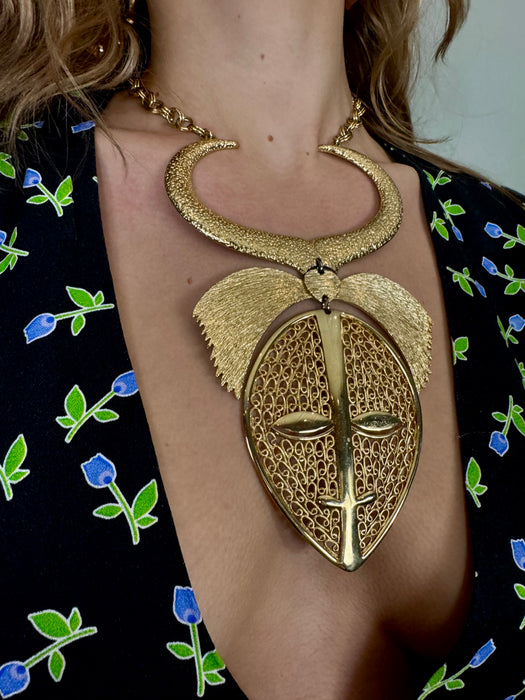 Oka, 70s gold plated large pendant necklace