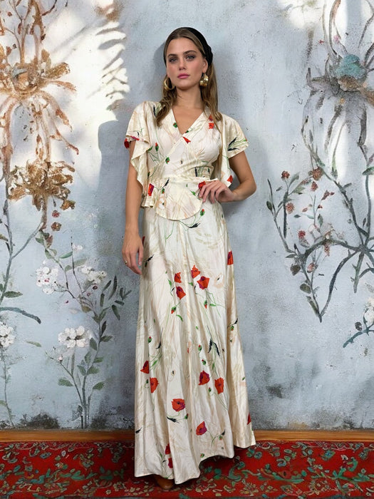 Thyme, 70s poppy print jersey dress