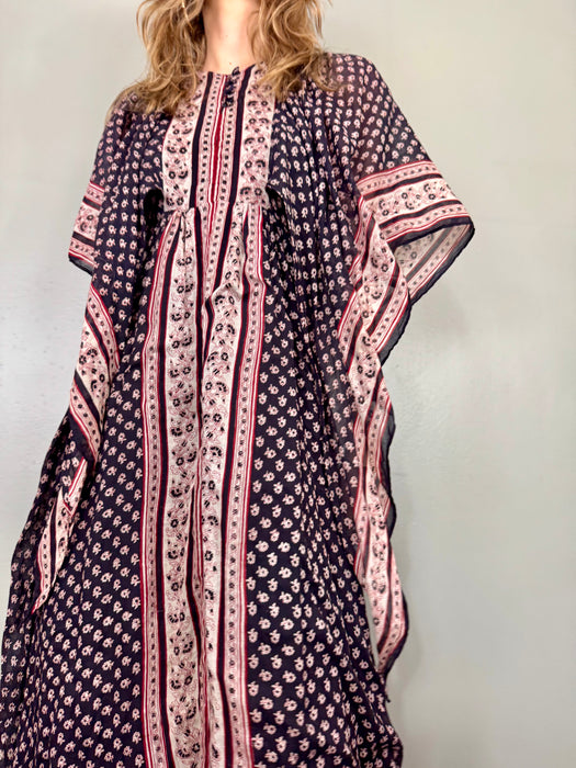 AnKora, 70s Indian block cotton print dress with angel sleeves