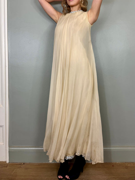 Gallo, 60s cream chiffon and diamanté dress