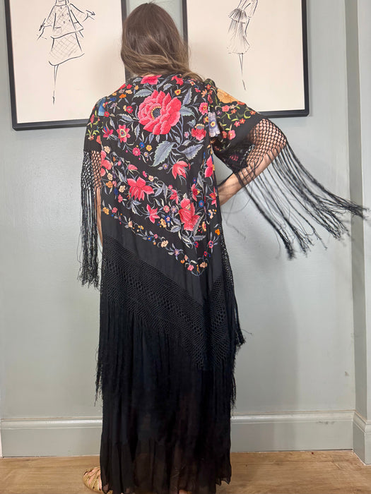 Cyril, reworked fringed floral embroidered piano shawl jacket