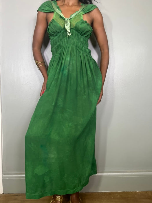 Esmeralda, 30s dress hand dyed in emerald green