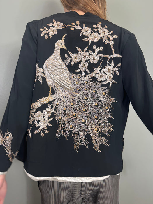 Astor, silk peacock embroidered jacket