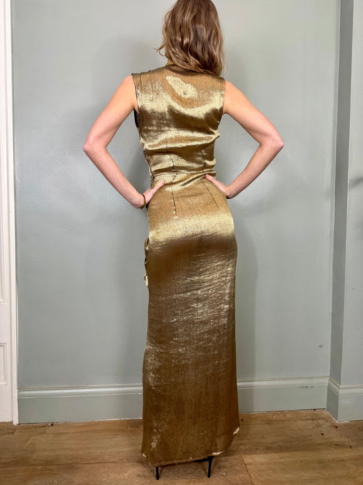 Olga, 20s gold lamé Goddess draped dress