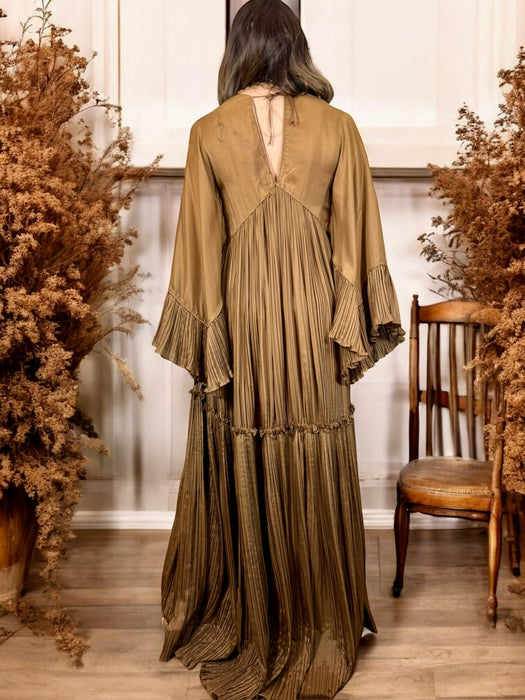 Alberta Ferretti, 90s camel silk pleated dress