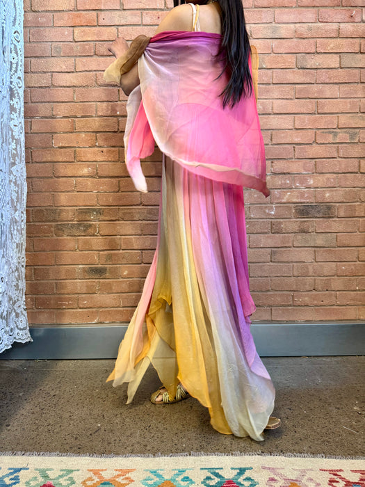 Frank Usher, 70s chiffon ombré handkerchief dress