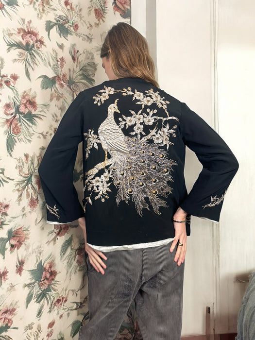 Astor, silk peacock embroidered jacket