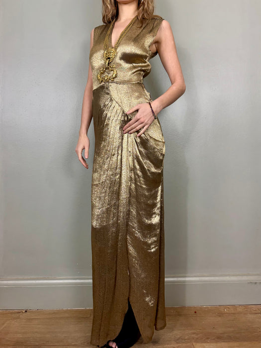 Follie, 20s gold liquid draped dress