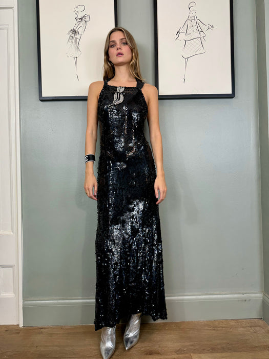 Freja, 30s black sequins bias cut dress