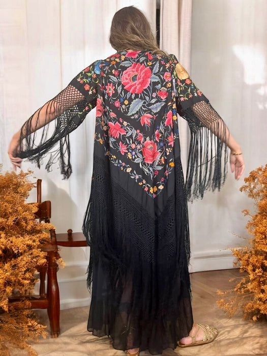 Cyril, reworked fringed floral embroidered piano shawl jacket