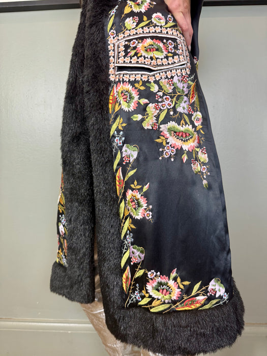 Caché, 80s embroidered silk faux fur coat