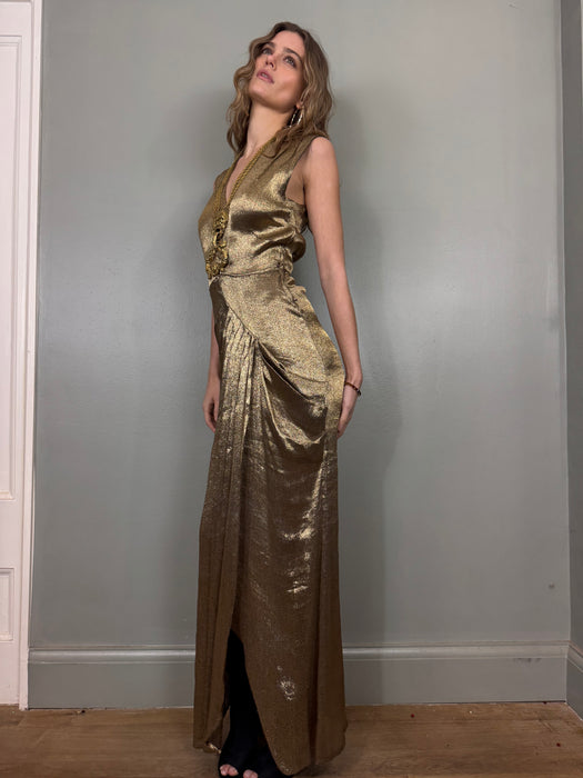 Follie, 20s gold liquid draped dress