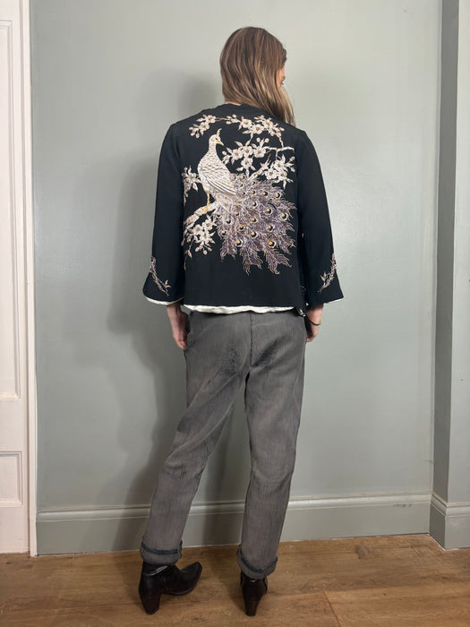 Astor, silk peacock embroidered jacket