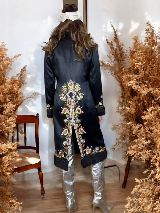 Caché, 80s embroidered silk faux fur coat