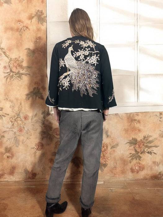 Astor, silk peacock embroidered jacket