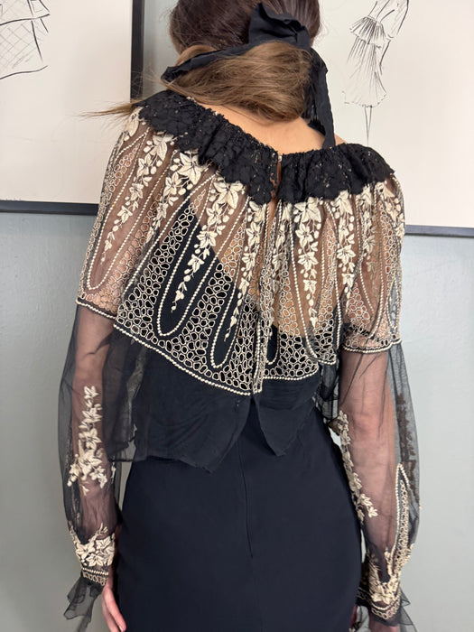 Ventura, 20s net and cream embroidered lace blouse