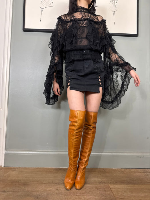 Rodarte, vintage black lace angel sleeve blouse