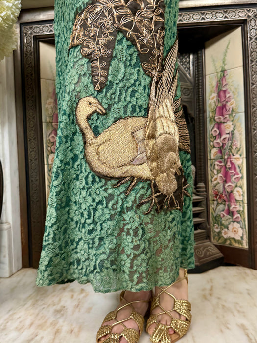 Iona, 30s green lace and assuit embroidered dress