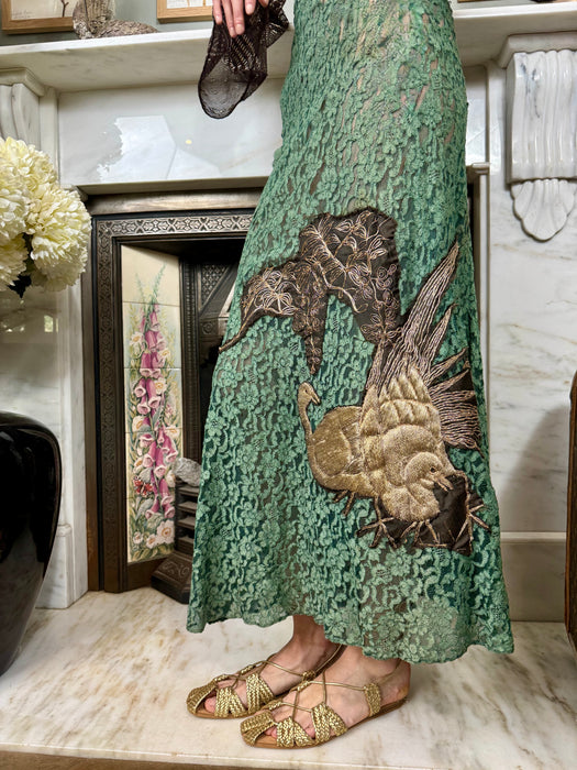 Iona, 30s green lace and assuit embroidered dress