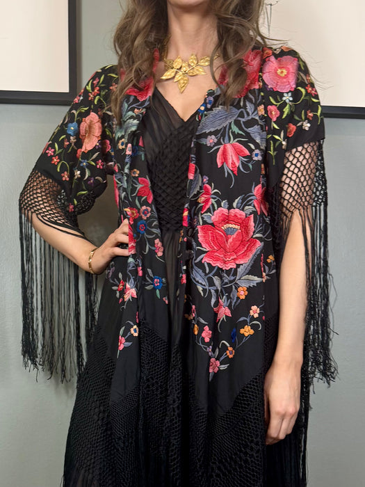 Cyril, reworked fringed floral embroidered piano shawl jacket