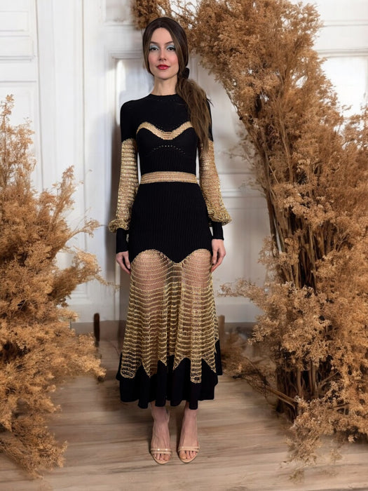 Alexander McQueen, knit and gold crochet dress