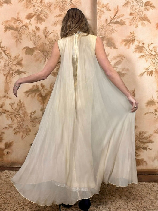 Gallo, 60s cream chiffon and diamanté dress