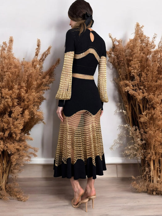 Alexander McQueen, knit and gold crochet dress