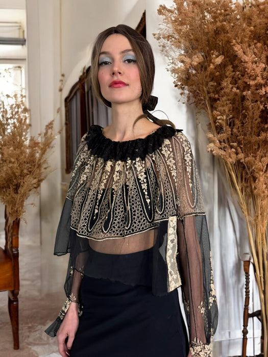 Ventura, 20s net and cream embroidered lace blouse