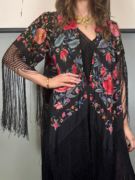 Cyril, reworked fringed floral embroidered piano shawl jacket