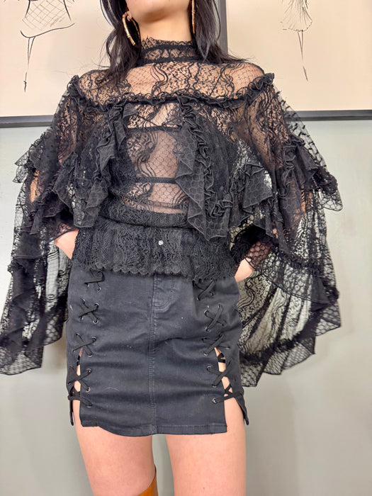 Rodarte, vintage black lace angel sleeve blouse