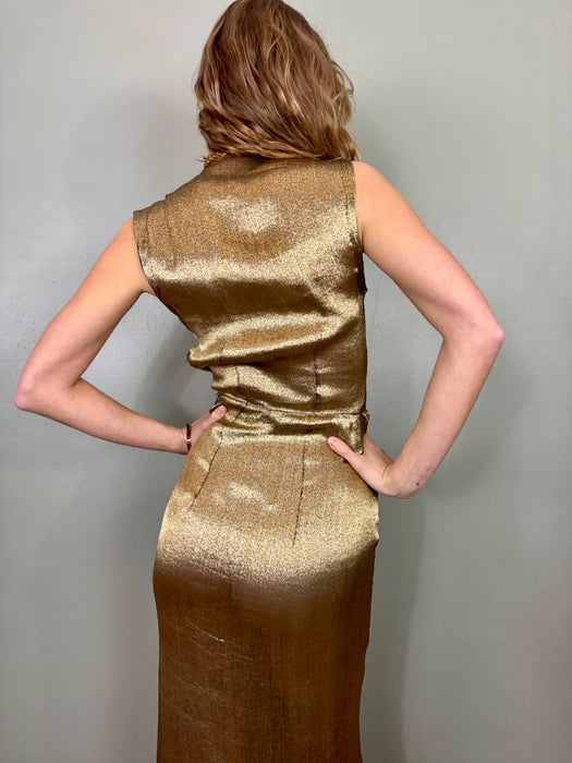 Follie, 20s gold liquid draped dress