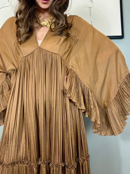 Alberta Ferretti, 90s camel silk pleated dress