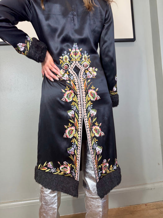 Caché, 80s embroidered silk faux fur coat