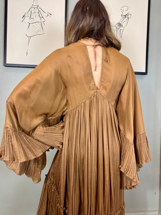 Alberta Ferretti, 90s camel silk pleated dress