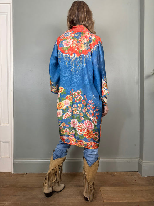 Pines, 40s Japanese silk floral embroidered kimono