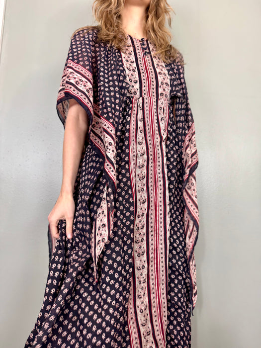 AnKora, 70s Indian block cotton print dress with angel sleeves