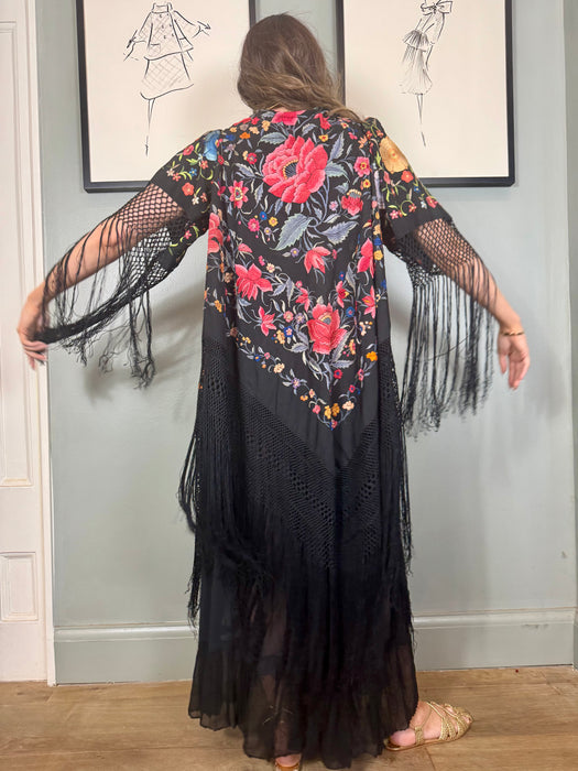 Cyril, reworked fringed floral embroidered piano shawl jacket