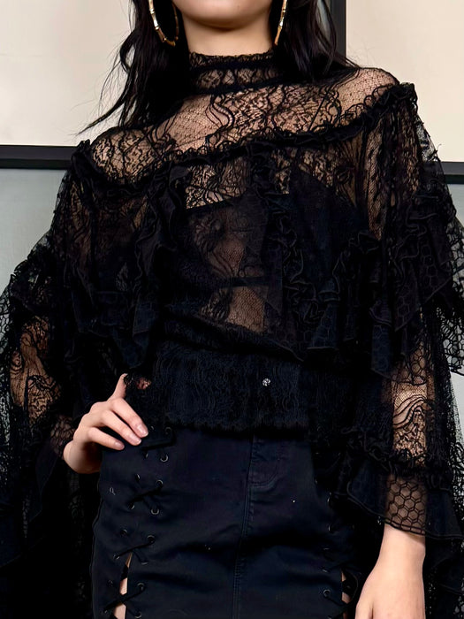 Rodarte, vintage black lace angel sleeve blouse