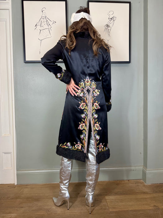 Caché, 80s embroidered silk faux fur coat