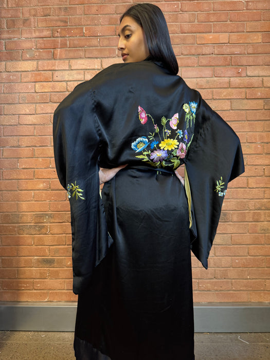 Jennifer, 40s floral black silk kimono