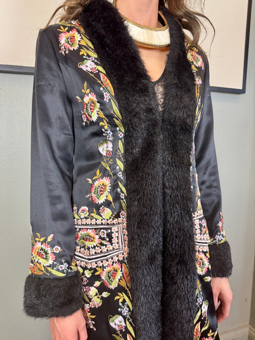 Caché, 80s embroidered silk faux fur coat